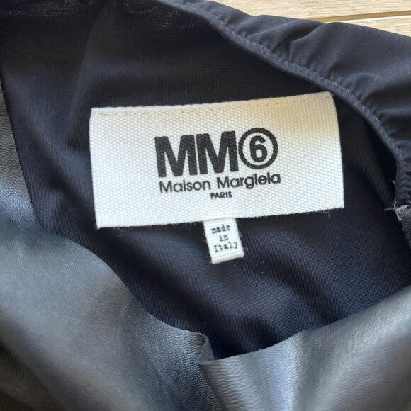 MM6 Maison Margiela Black Bodycon Midi Dress Vegan Leather Long Sleeve - Picture 4 of 4